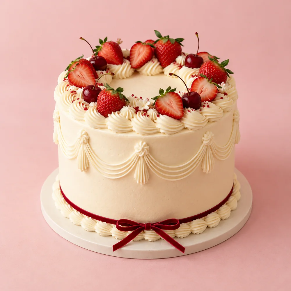 Illustrative strawberry and vanilla celebration cake