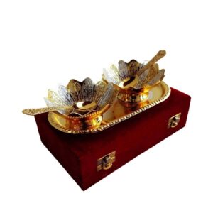 PARIJAT HANDICRAFT Set of 5 Pcs Brass Bowl Platter_CGG145_Gifts_Delivery_in_Jaffna_CAKESANDGIFTS.COM